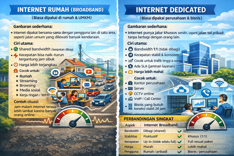 Perbedaan Internet Rumah (Broadband) dan Internet Dedicated: Mana yang Tepat untuk Anda?